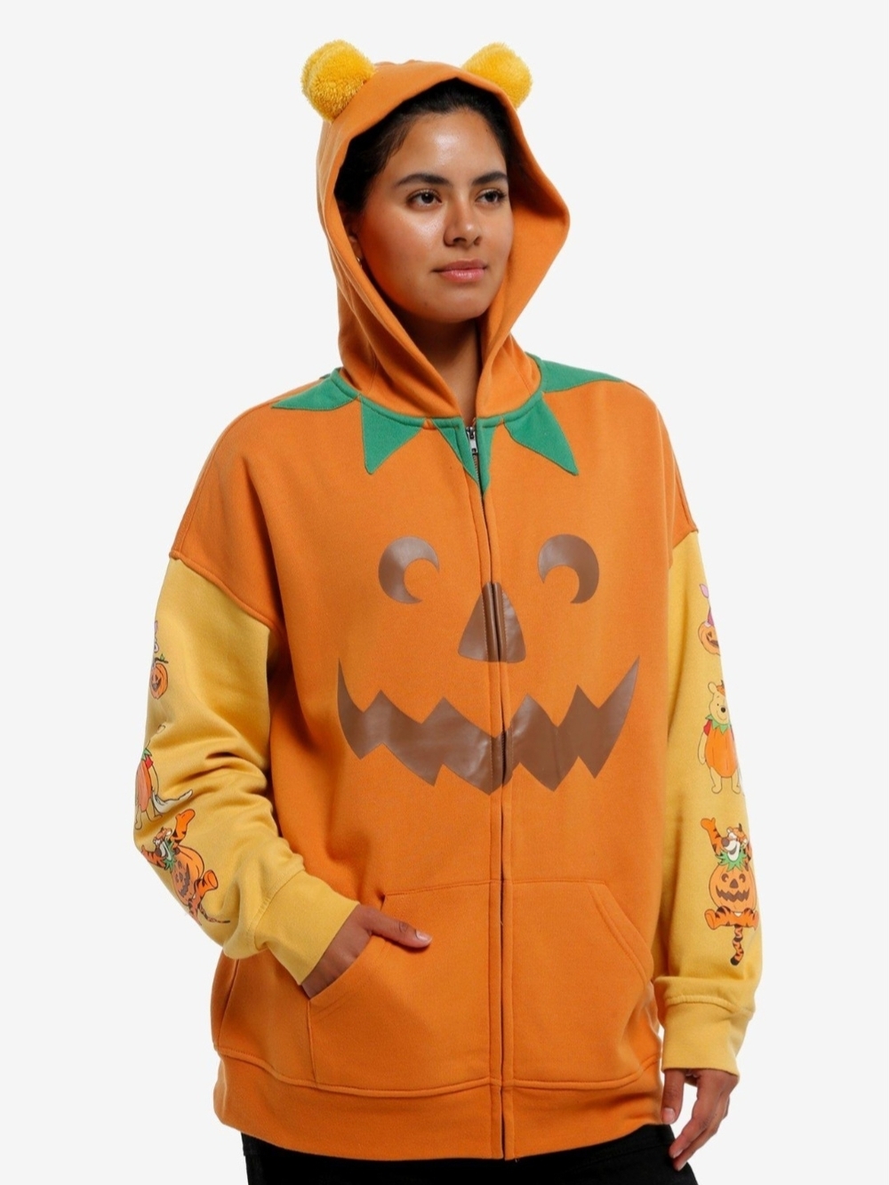Disney Winnie The Pooh Pumkin Zip Up Hoodie Juniors Medium